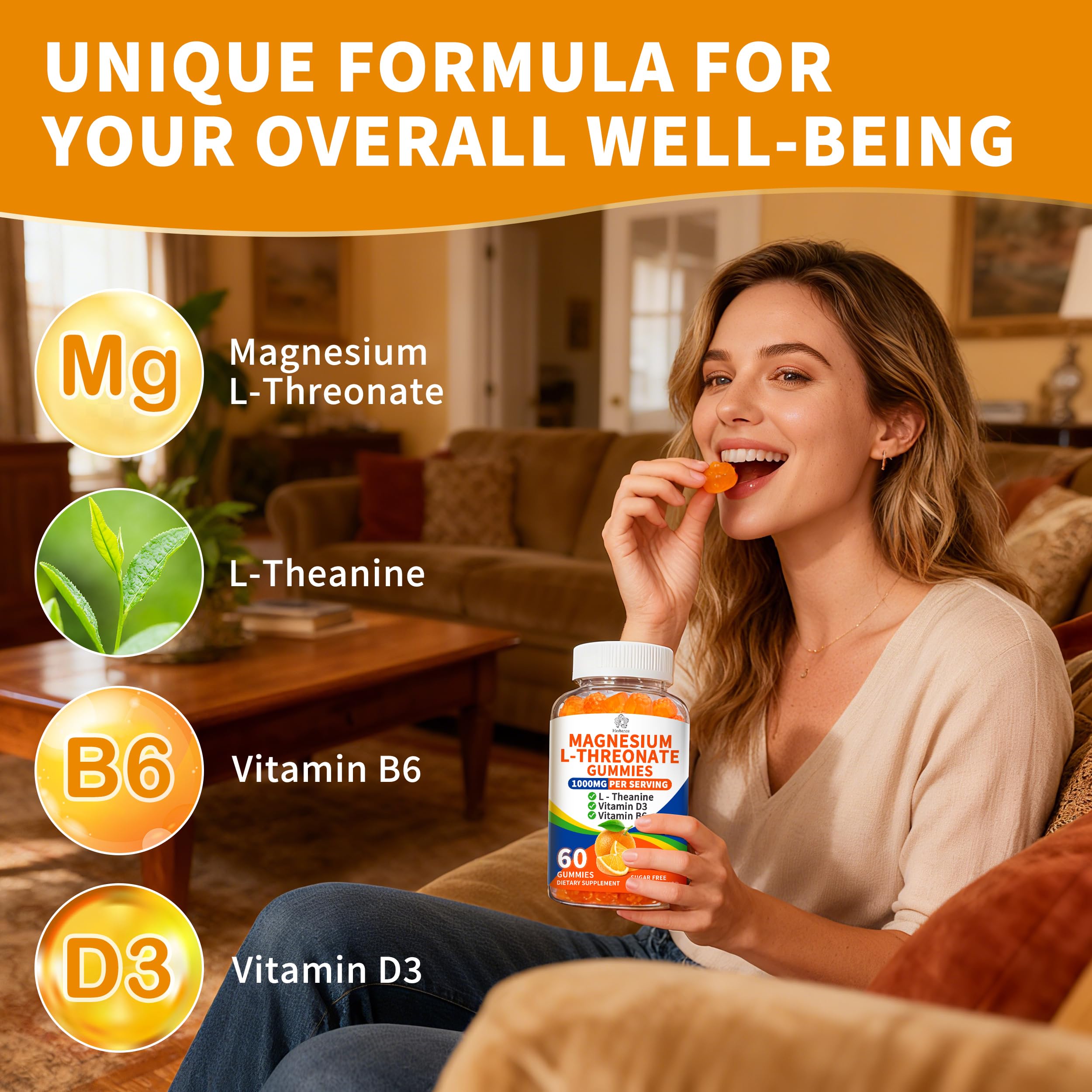Herbance magnesium gummies sugar-free orange flavor for easy daily intake.