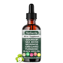 Herbavita Soursop Drops bottle shown on countertop for daily wellness support
