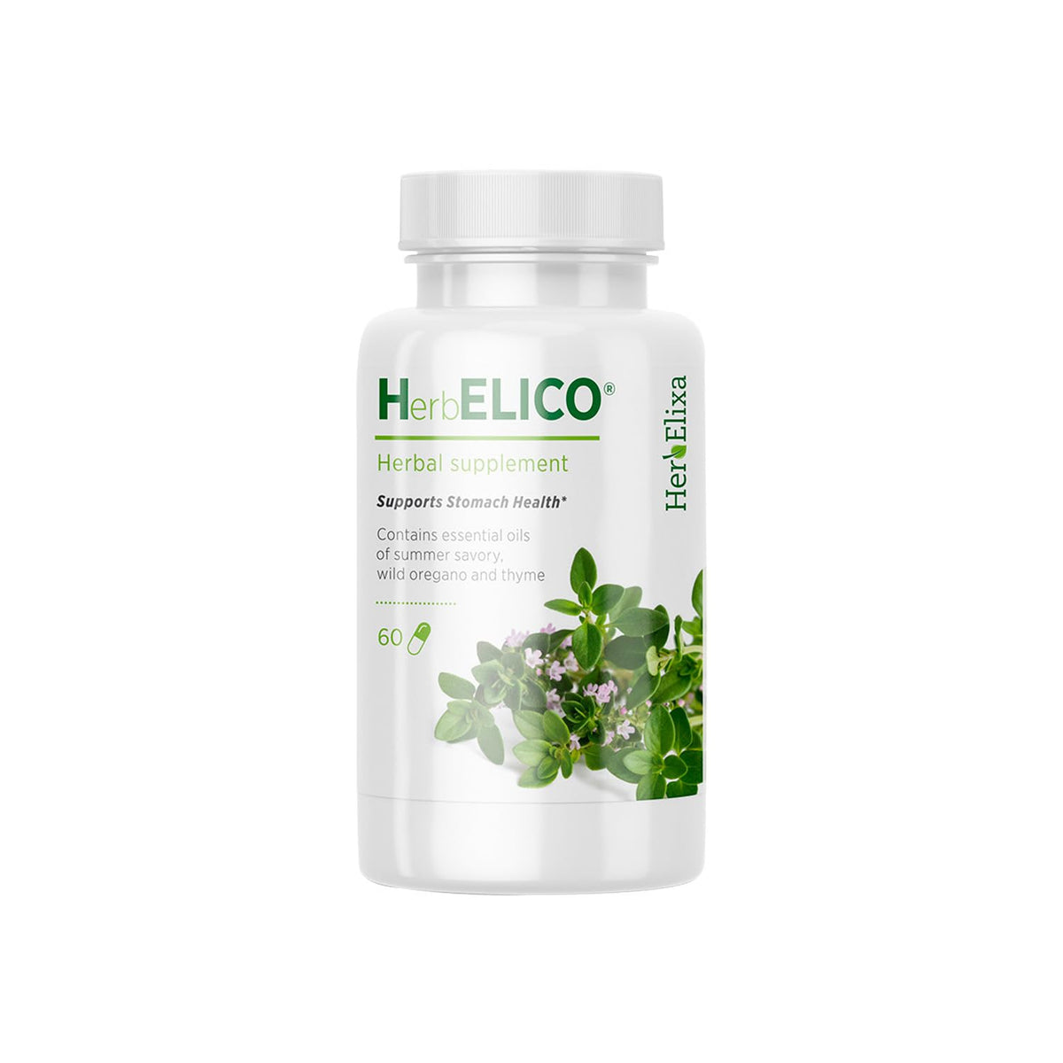 HerbELICO bottle with capsules for convenient daily digestive support
