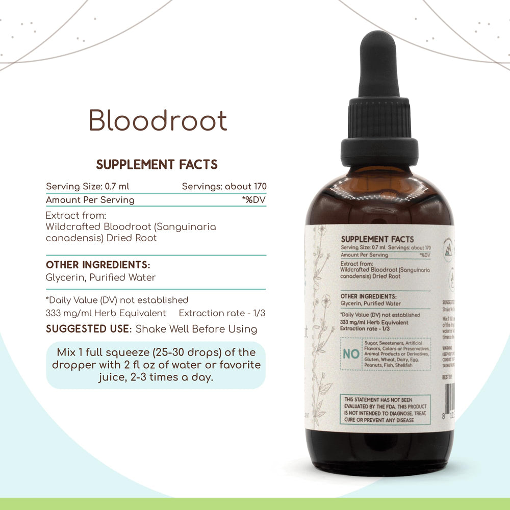 HerbEra Bloodroot B120 dried root pack highlighting natural sourcing and quality
