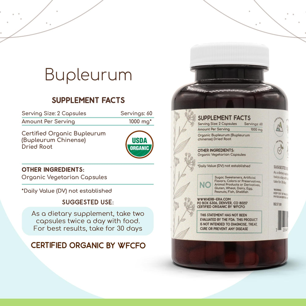 HerbEra Bupleurum vegetarian capsules in bottle for convenient daily use.