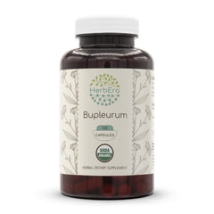 HerbEra Bupleurum organic capsules in a bottle for daily herbal support.