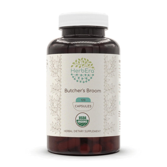 HerbEra butcher's broom bottle 120 capsules for daily herbal support.