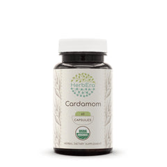 HerbEra Cardamom capsules bottle for convenient daily wellness.