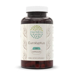 HerbEra eucalyptus capsules bottle front with 400 mg serving
