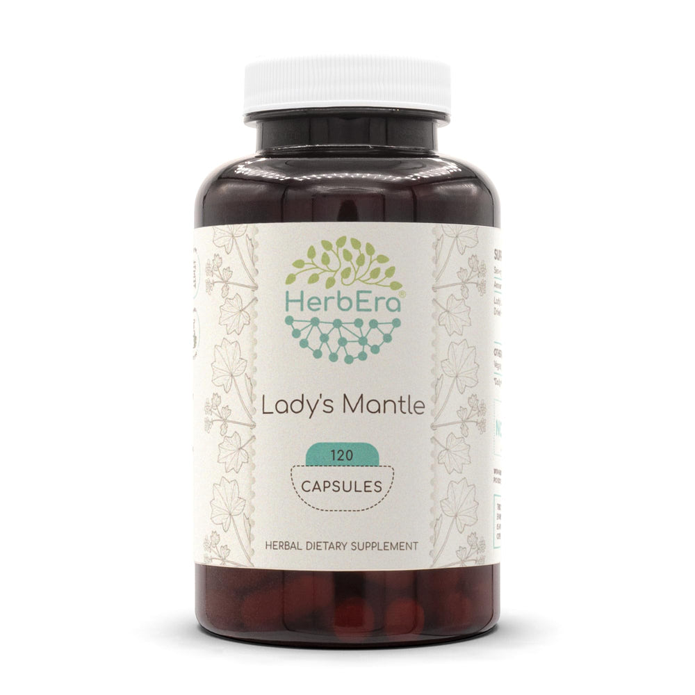 HerbEra Lady's Mantle bottle front view for convenient daily capsules.