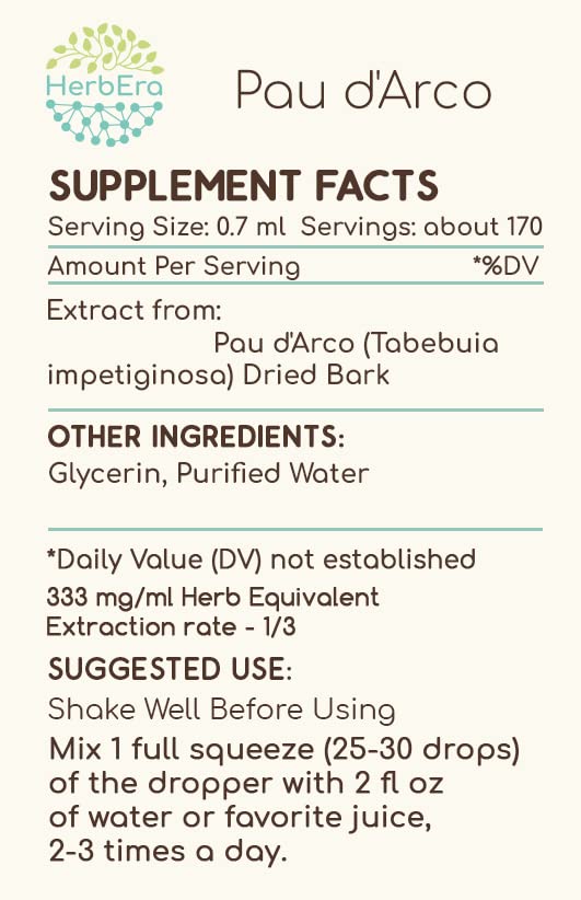 Pipette dispensing HerbEra PAU d'Arco B120 alcohol-free tincture