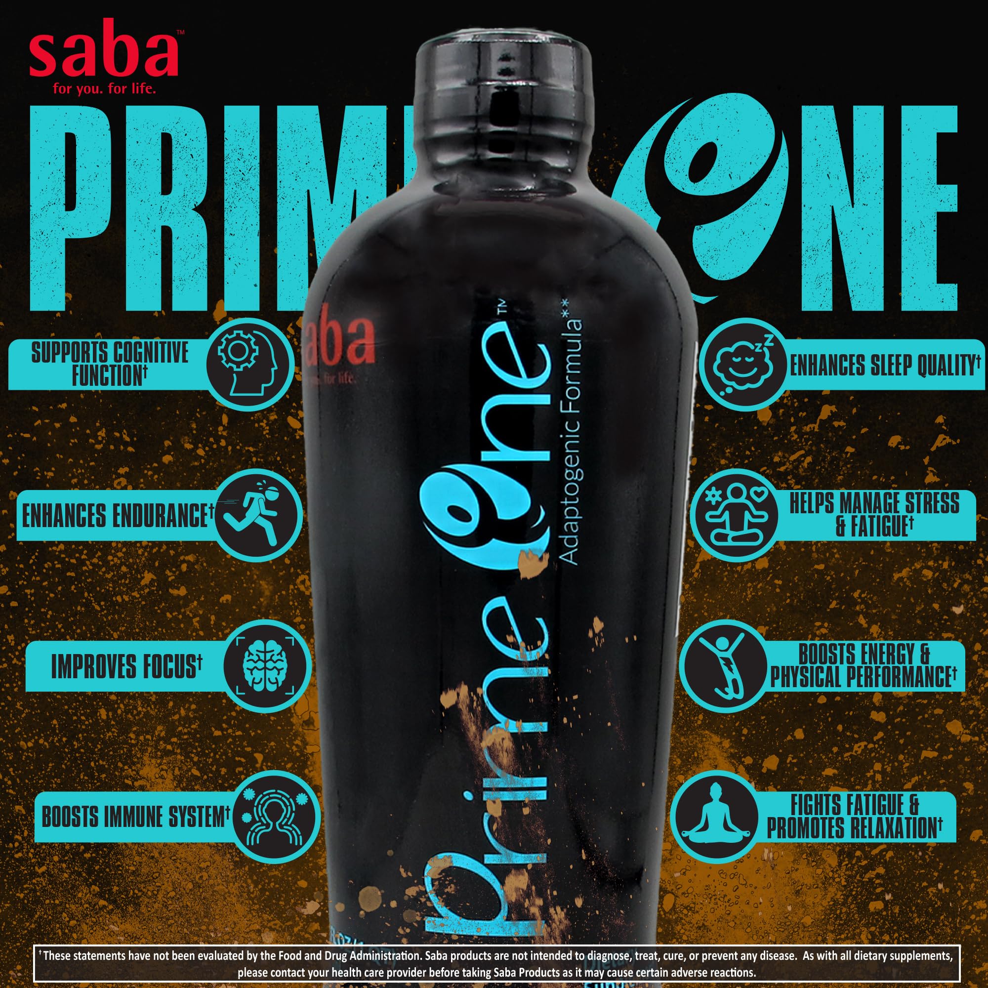 HerbFuse Saba Prime One label closeup emphasizes premium adaptogenic blend