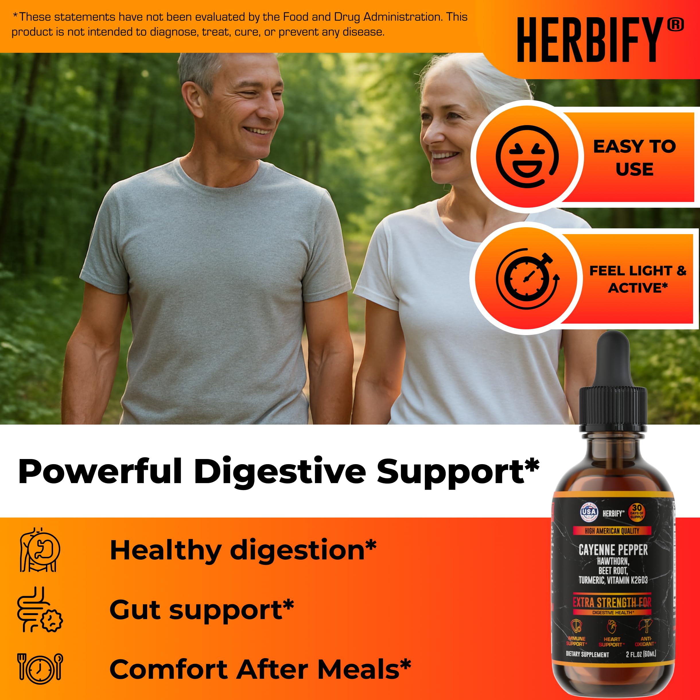 HERBIFY Cayenne Drops digestion scene portraying gentle digestion support.