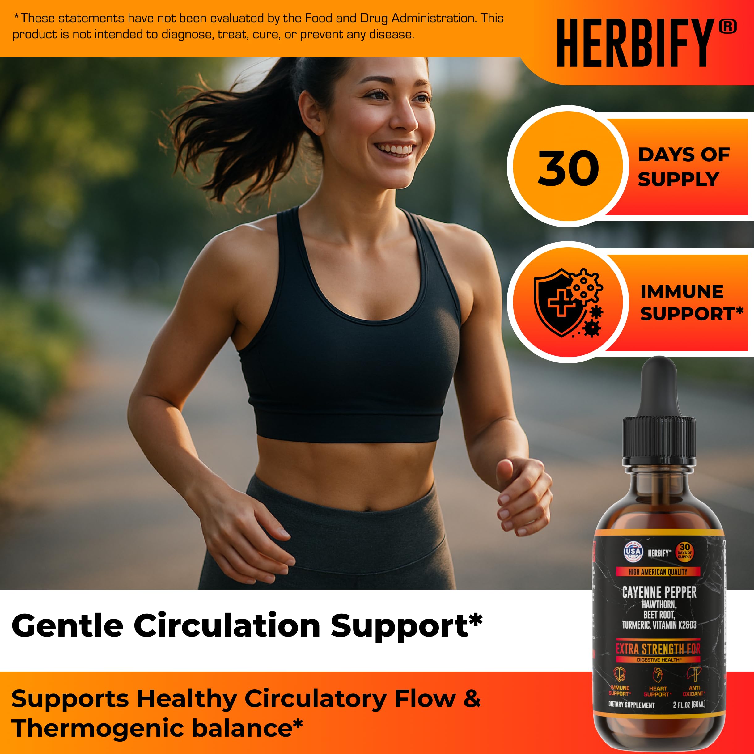 HERBIFY Cayenne Drops ingredients label highlights high-potency botanicals.