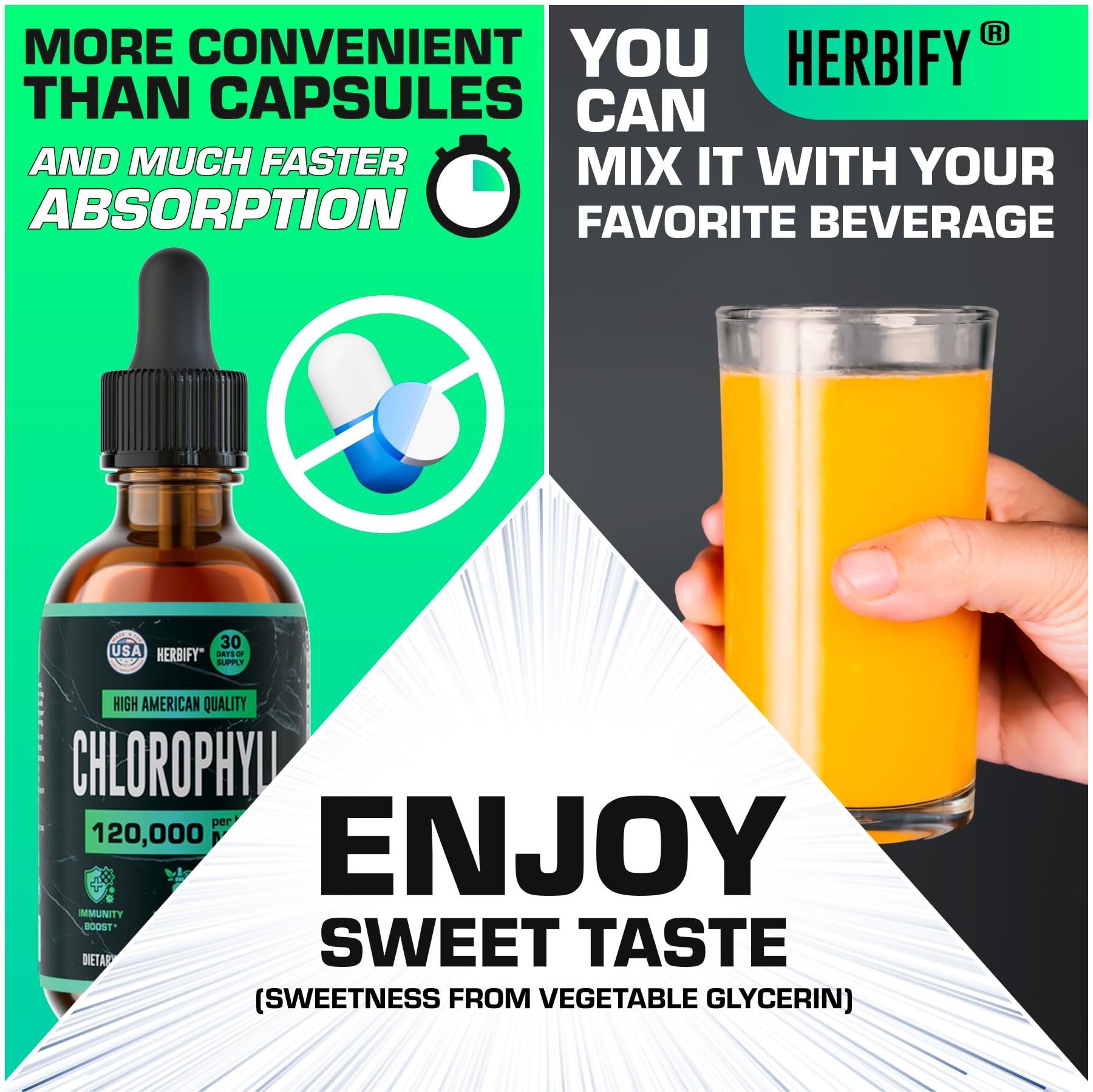 Herbify Chlorophyll Drops USA-made label emphasizing trusted sourcing