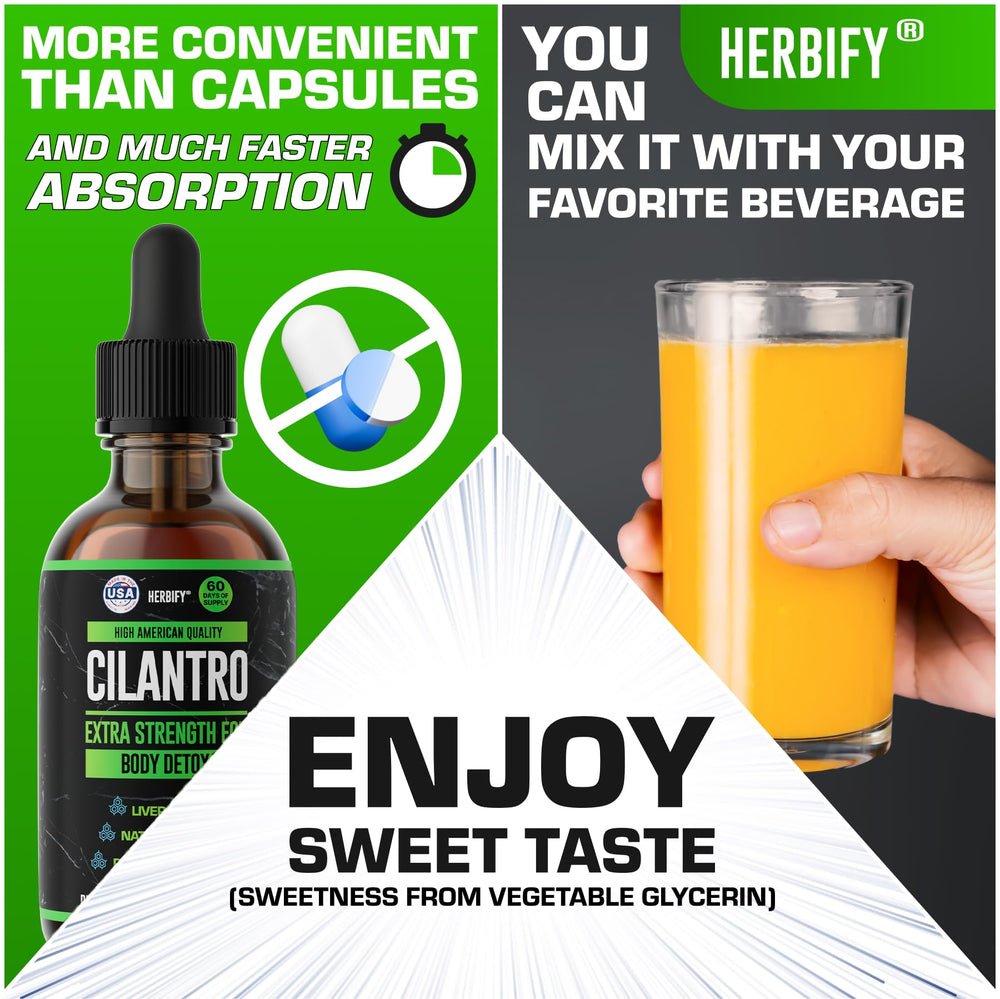 HERBIFY Cilantro Tincture education card suggests usage ideas and benefits