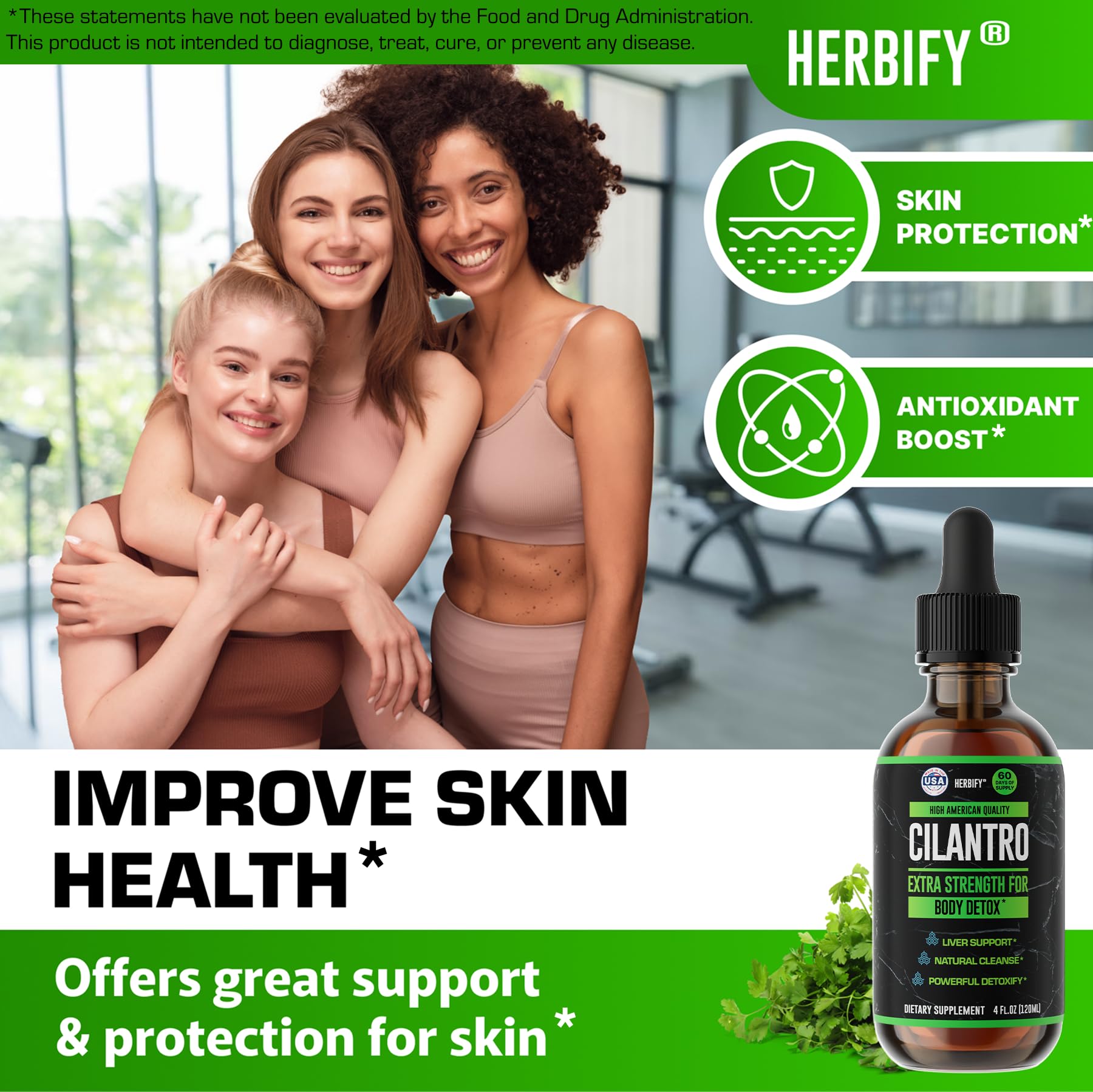 HERBIFY Cilantro Tincture packaging highlights a USA-made herbal option