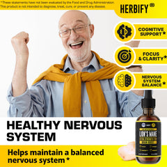 Closeup of HERBIFY Lions Mane liquid extract highlighting premium quality