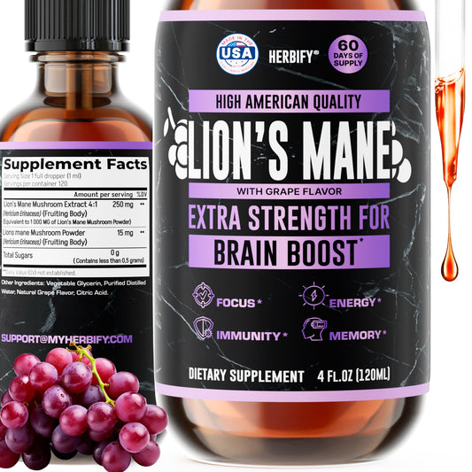 HERBIFY Lions Mane supplement bottle ready for daily focus support.