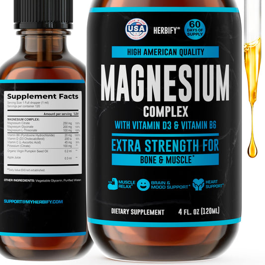 HERBIFY Magnesium Complex Drops bottle pour for easy daily dosing and support