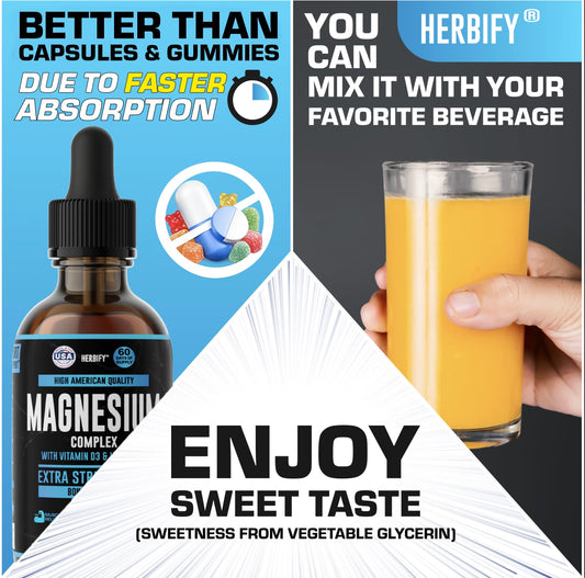 HERBIFY Magnesium Complex Drops dropper close-up showing precise daily dosage