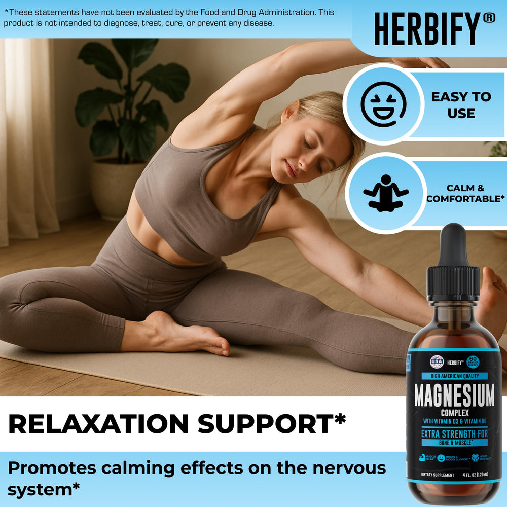 HERBIFY Magnesium Complex Drops packaging box and bottle, premium USA-made