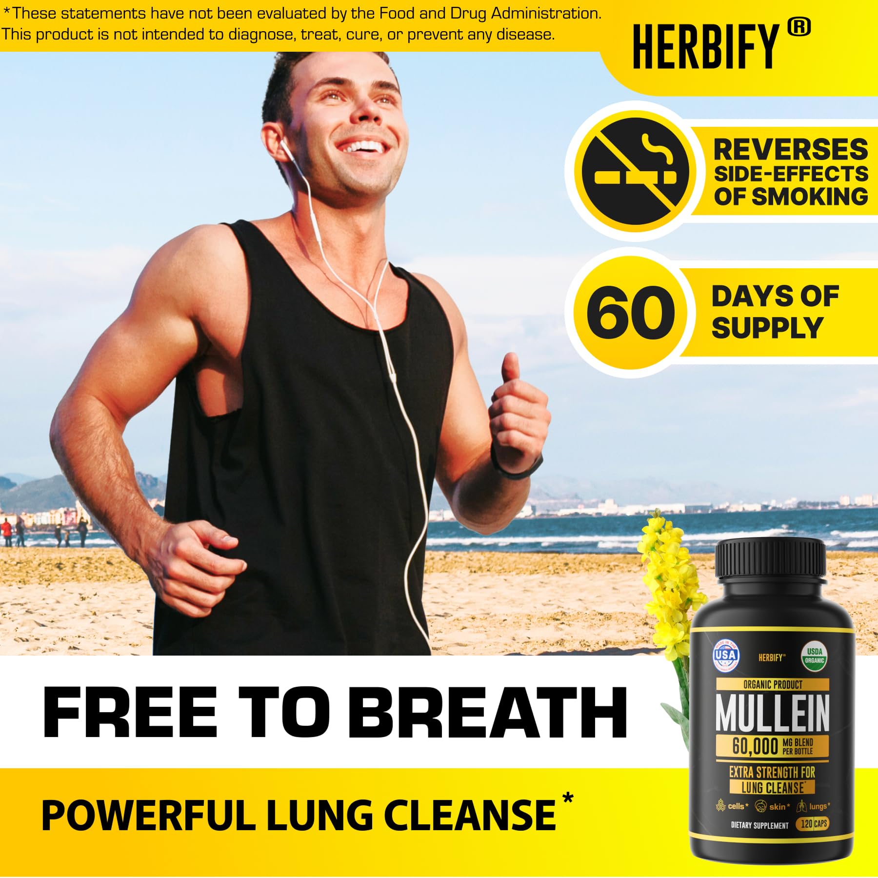 HERBIFY Mullein Capsules dosage panel shows easy daily use.