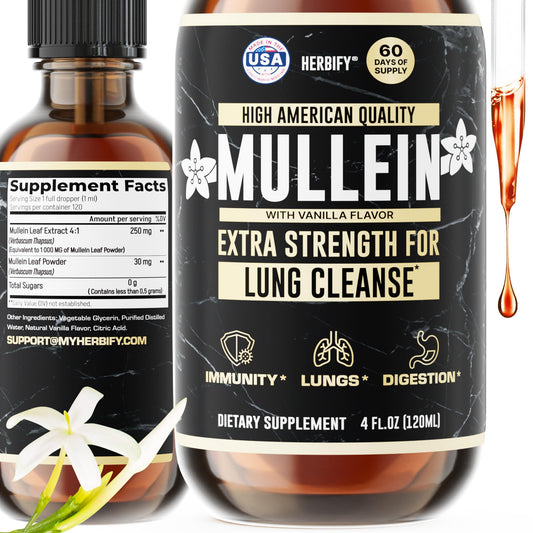 HERBIFY Mullein Drops bottle and dropper for respiratory comfort and immune resilience