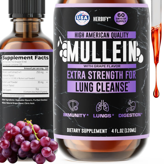 Herbify Mullein Drops bottle for daily lung support and respiratory clarity.