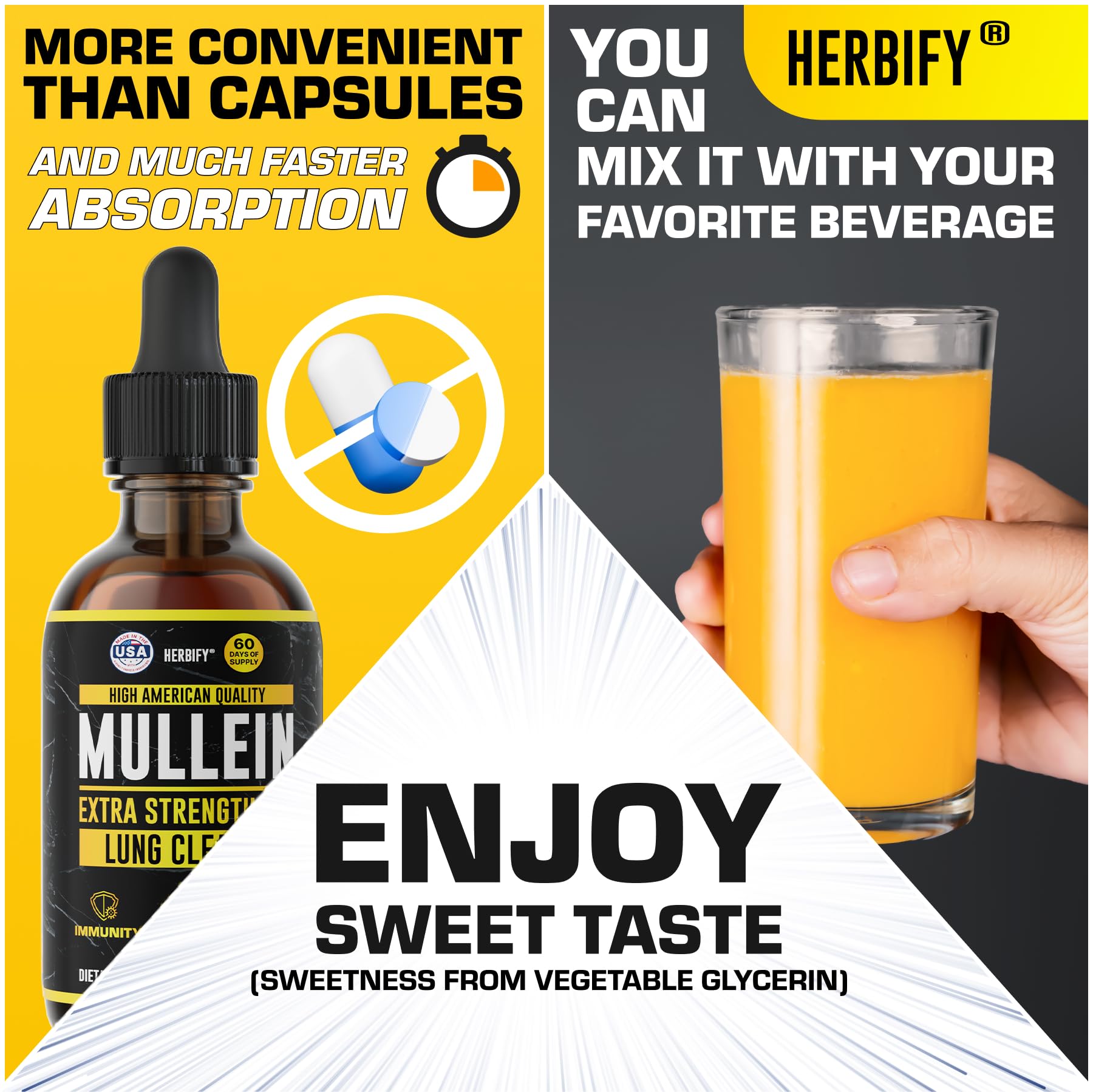 Herbify Mullein Drops dropper delivers a precise dose for convenient use.