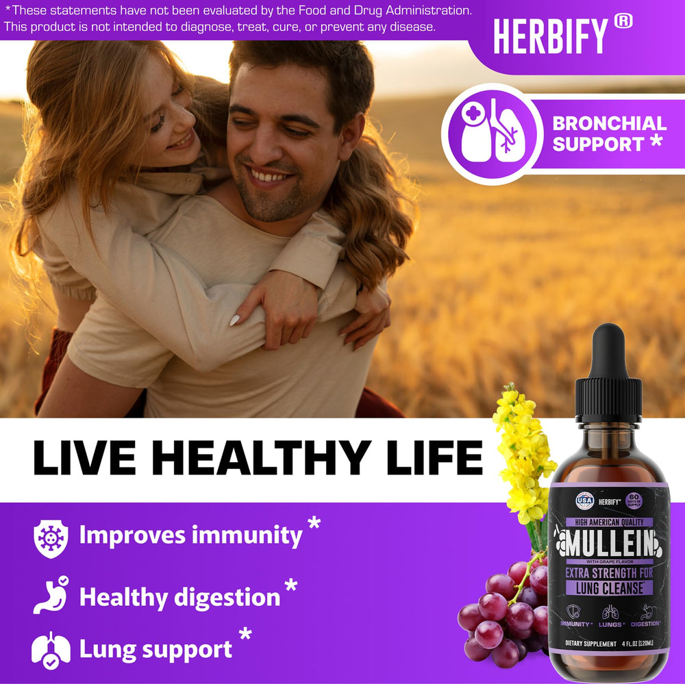 Herbify Mullein Drops label detail highlighting USA-made quality.