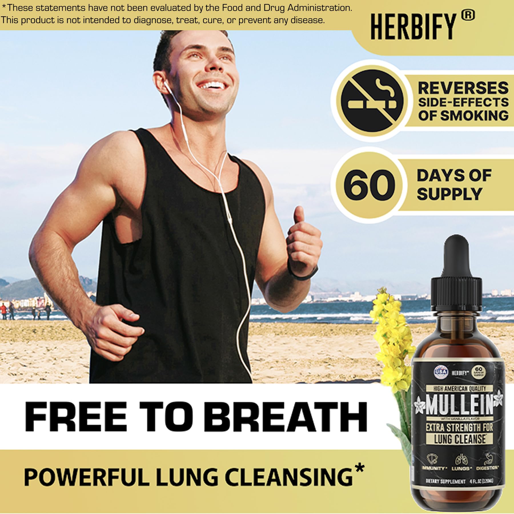 HERBIFY Mullein Drops liquid swirl highlighting vanilla-flavored lung support