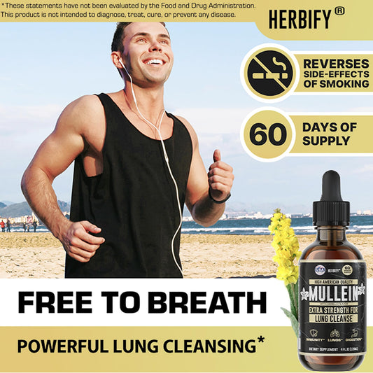 HERBIFY Mullein Drops liquid swirl highlighting vanilla-flavored lung support