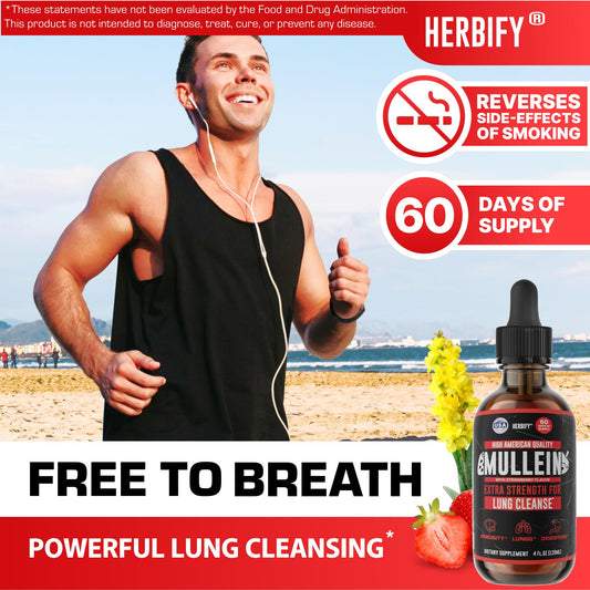 HERBIFY Mullein Drops bottle in strawberry flavor for daily respiratory support