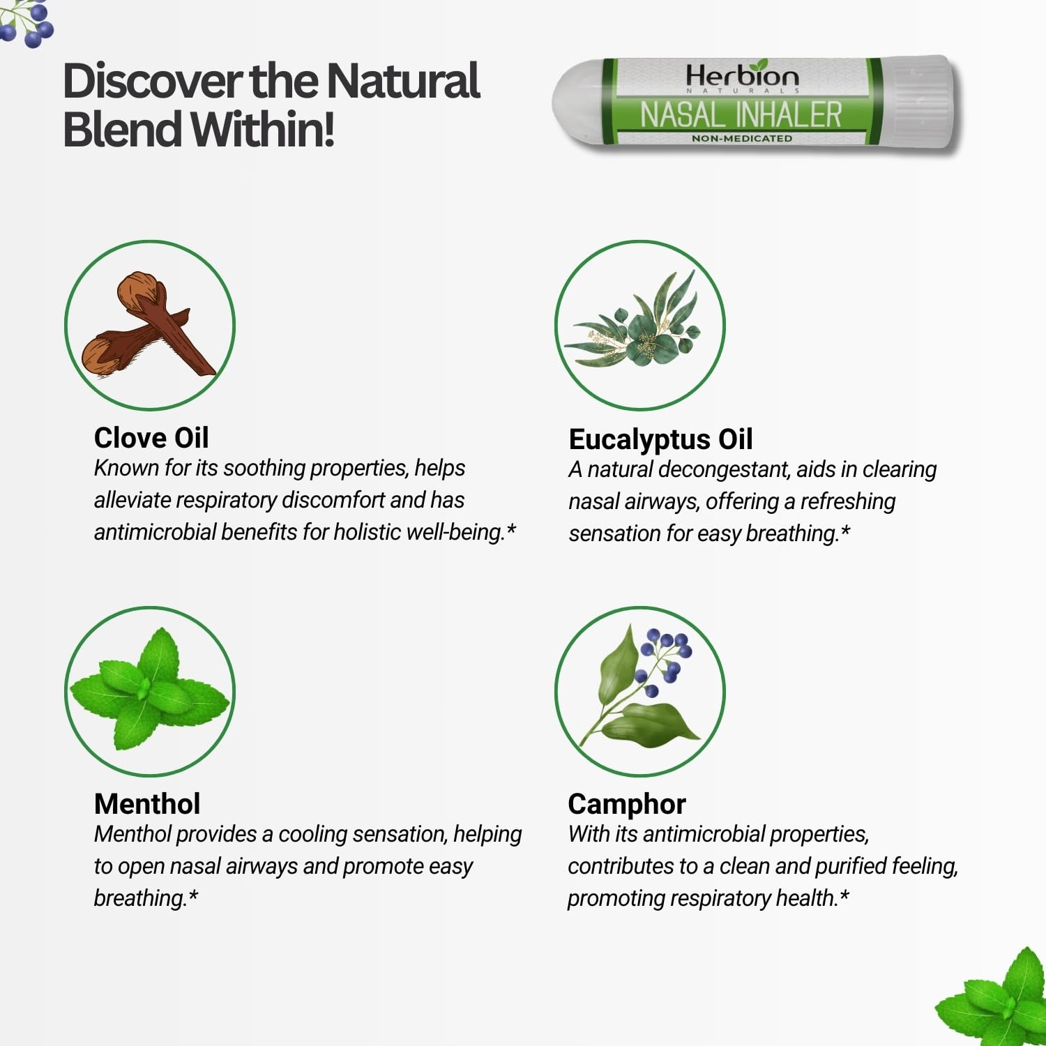 Herbion Naturals Nasal Inhaler shown in a bag for on-the-go relief.