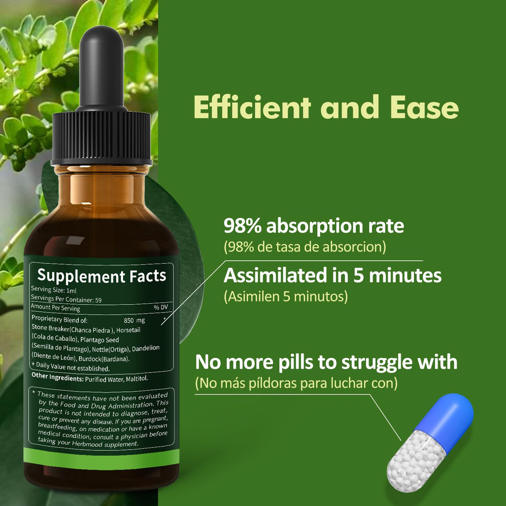 Herbmood Burdock Plantago Seed bottle pour signals detox and sediment reduction.
