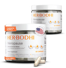 Her Bodhi Meno bottle front view showing vegan packaging and branding for menopause support