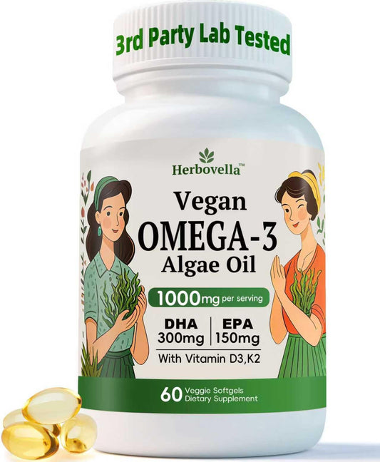 Herbovella Algae Omega-3 softgels bottle for brain and eye support