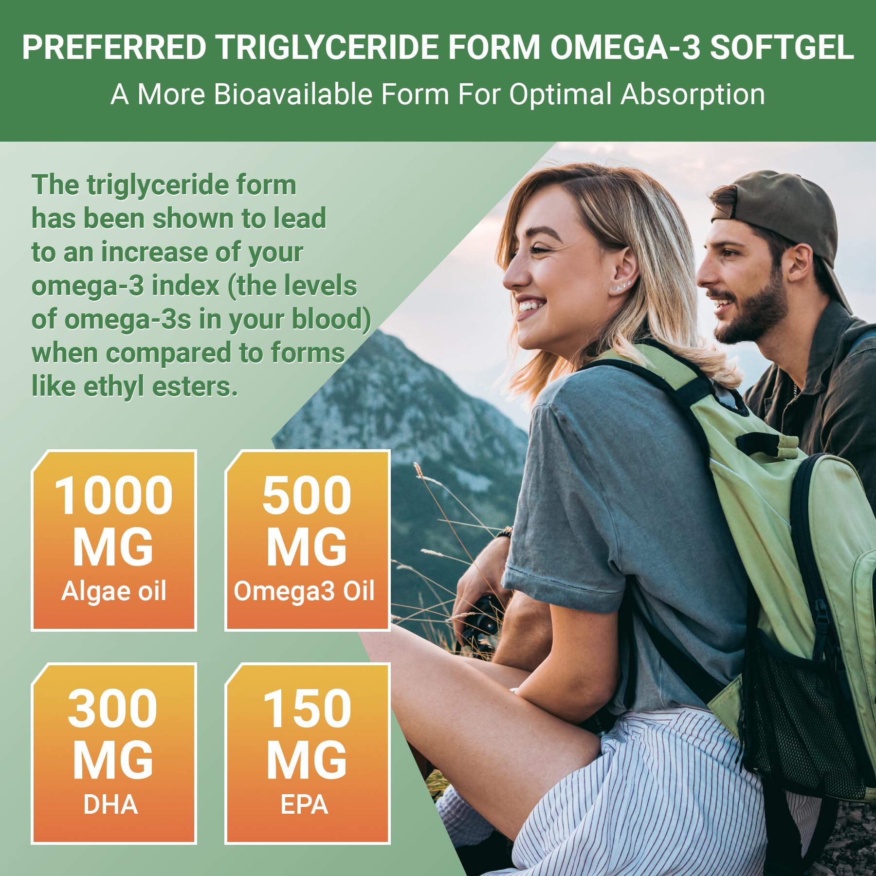 Herbovella Algae Omega-3 softgels being poured from bottle