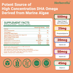 Herbovella kids omega-3 algae-DHA bottle close-up for brain support