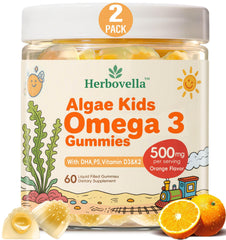 Herbovella two-pack algae omega-3 gummies for kids, sustainable DHA source