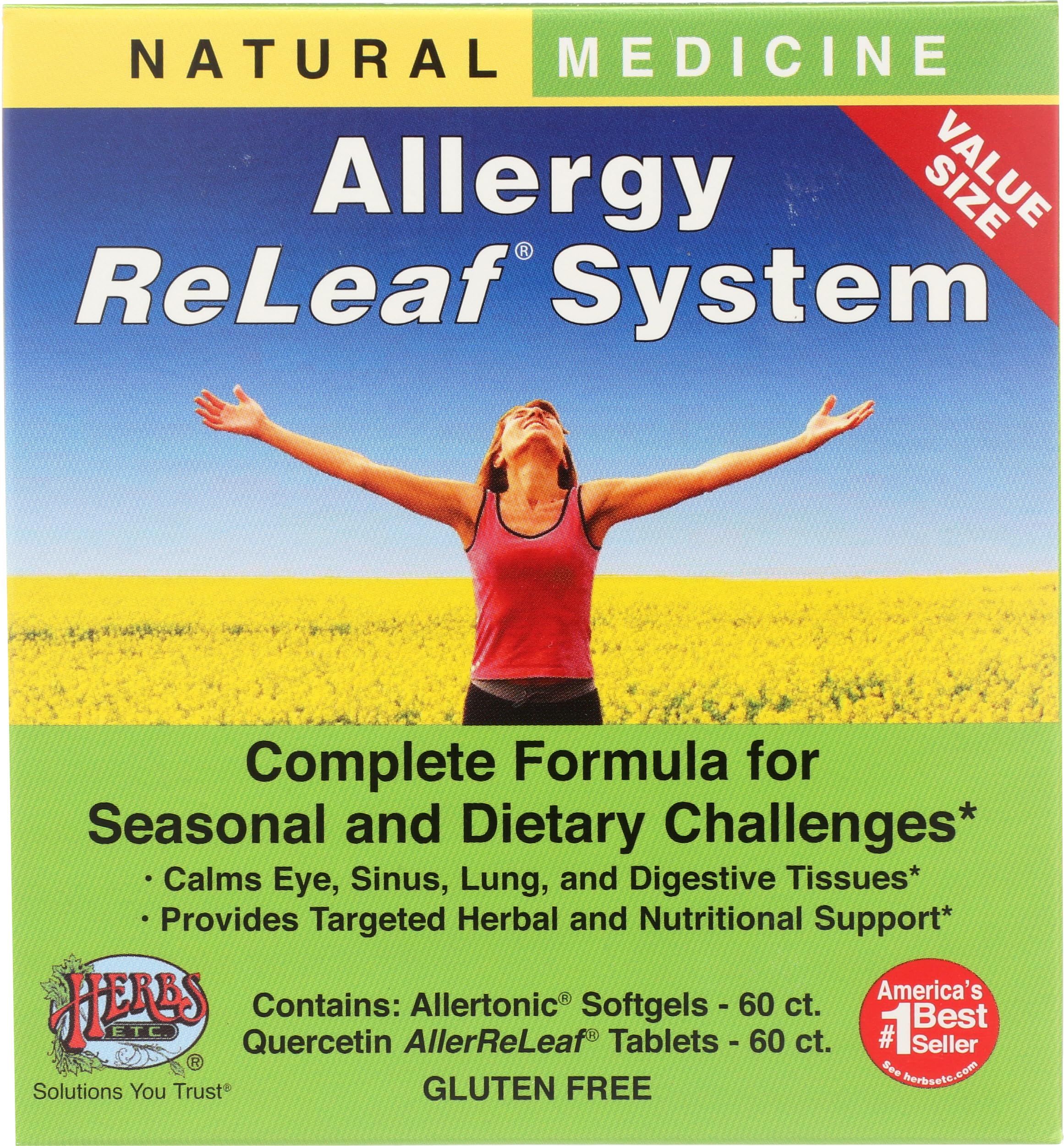 Herbs Etc. Allergy ReLeaf bottle on a clean countertop for seasonal support.