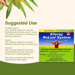 Illustration showing usage steps for Herbs Etc. Allergy ReLeaf System