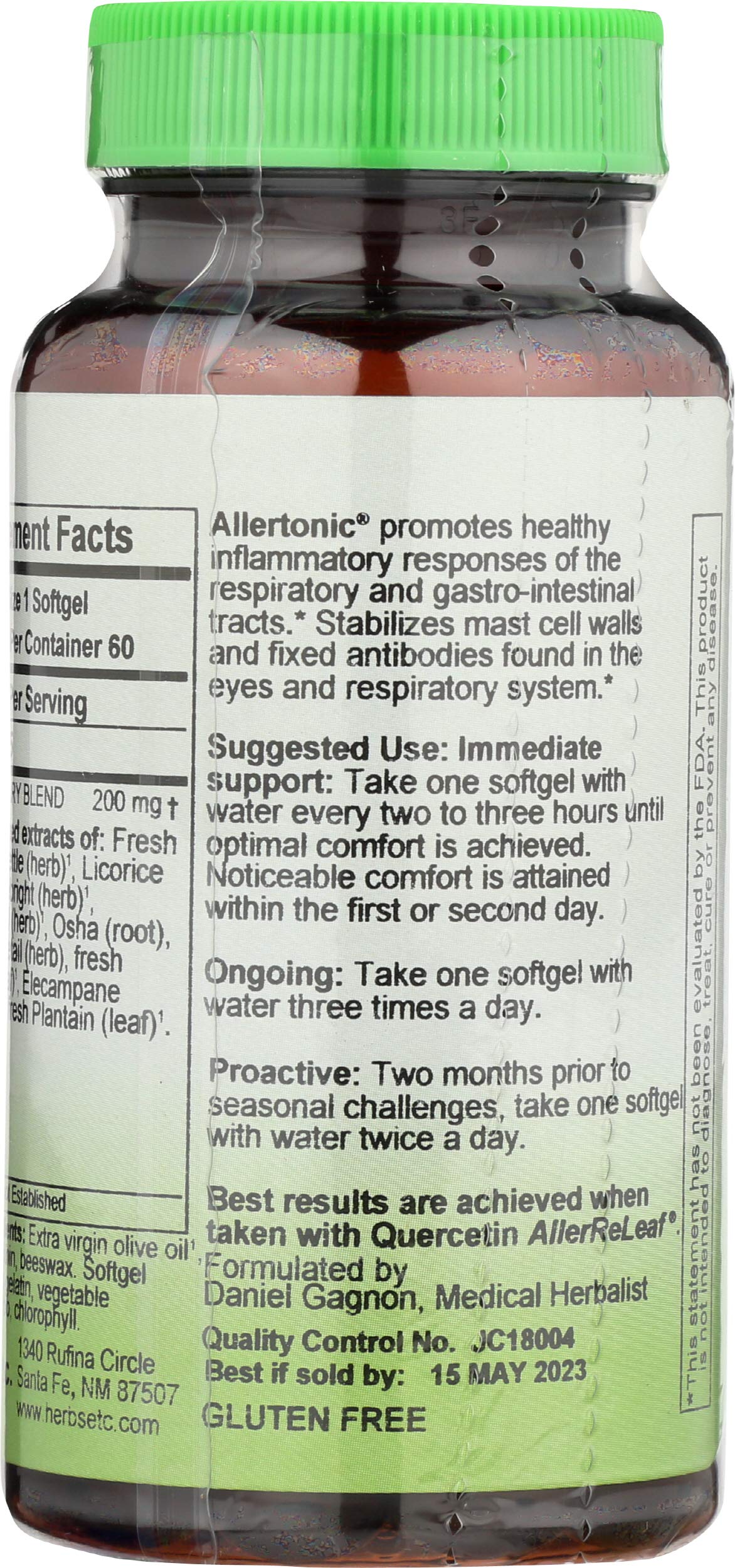 Herbs Etc. Allertonic softgels arranged for daily respiratory wellness routines
