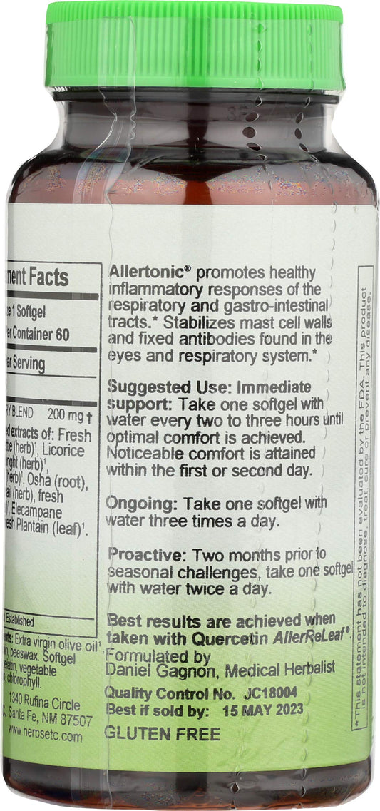 Herbs Etc. Allertonic softgels arranged for daily respiratory wellness routines