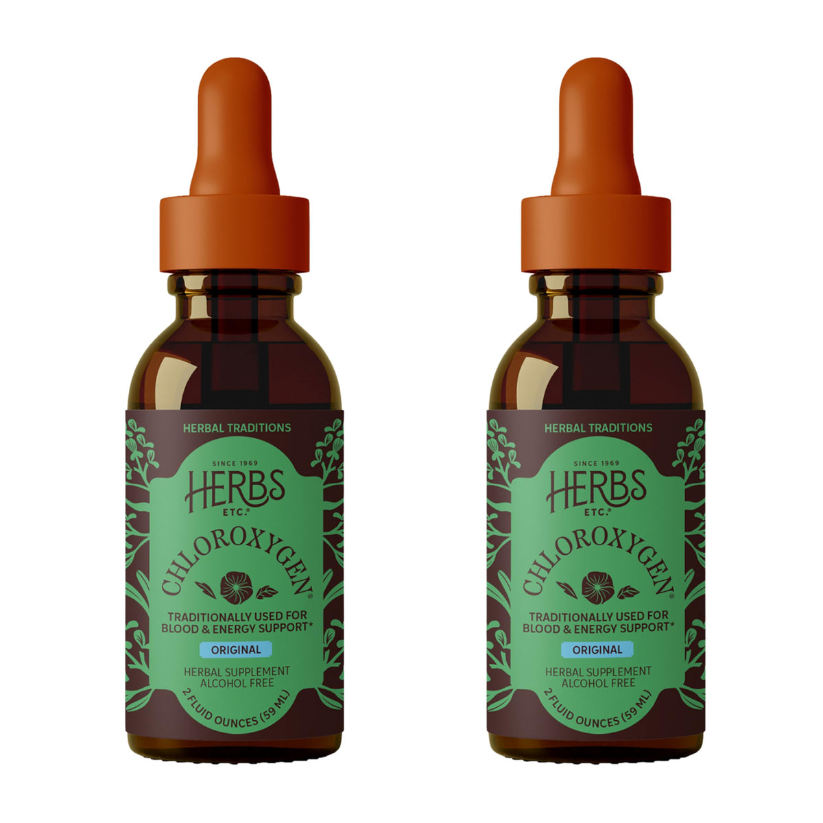Herbs Etc. ChlorOxygen bottle with mint chlorophyll for daily vitality.