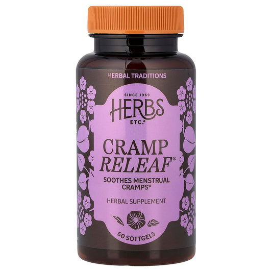 Herbs Etc. Cramp ReLeaf bottle for menstrual comfort and abdominal support.