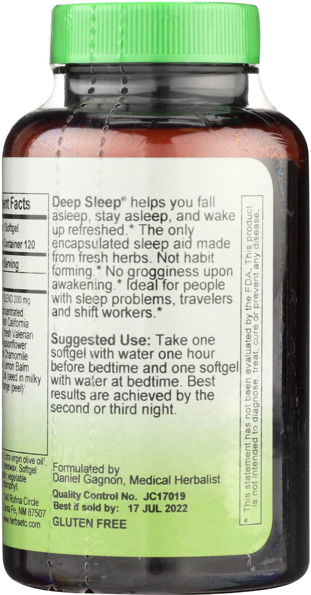 Herbs Etc. Deep Sleep Softgels packaging front showcases natural ingredients for restful nights.