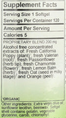 Herbs Etc. Deep Sleep Softgels label detail highlights passionflower, chamomile, and lemon balm benefits.