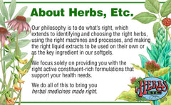 Herbs Etc. Essiac Tonic herbal ingredients label with Ojibwa Four Herb mix for seasonal cleansing.