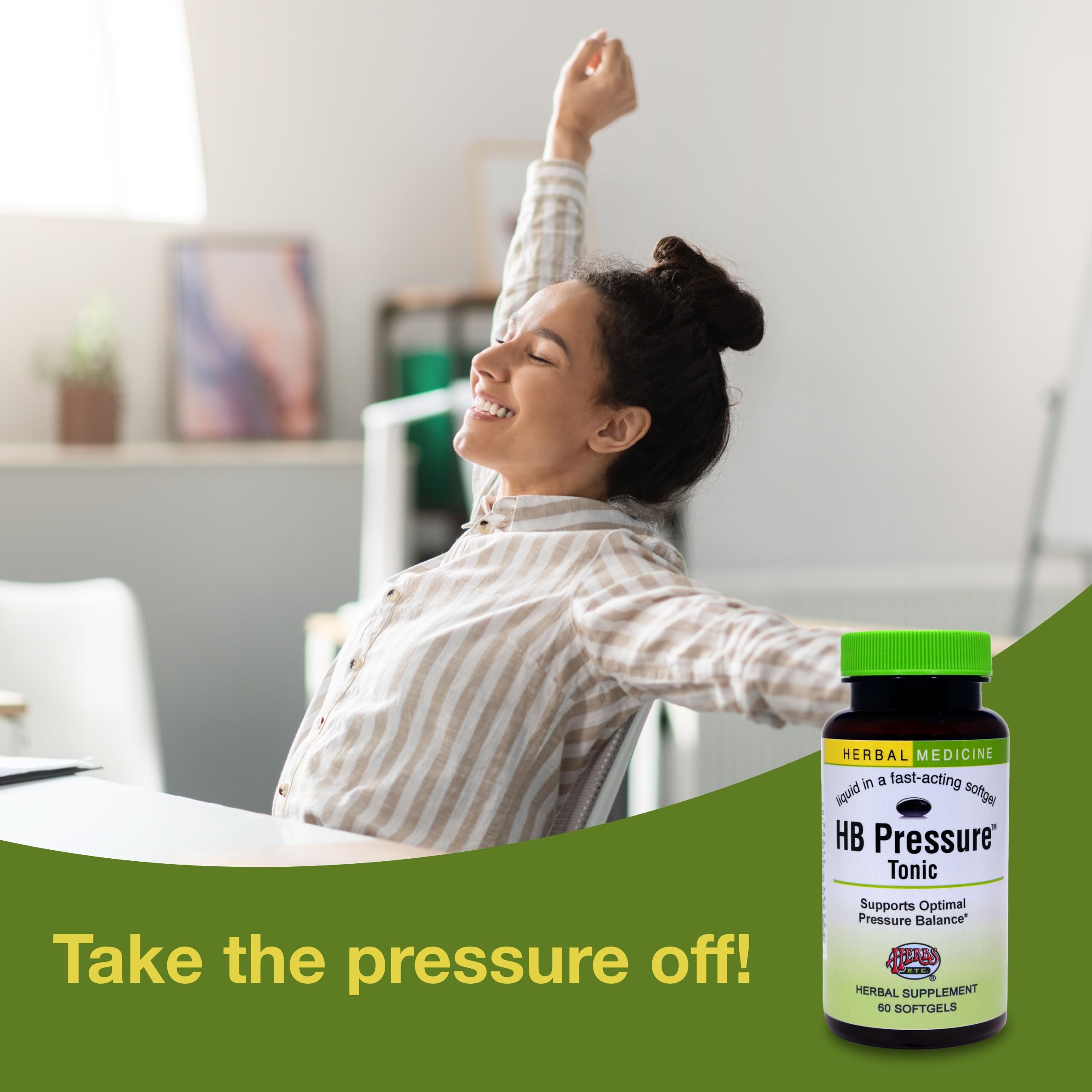 HB Pressure Tonic softgels close-up emphasizes smooth gluten-free capsules