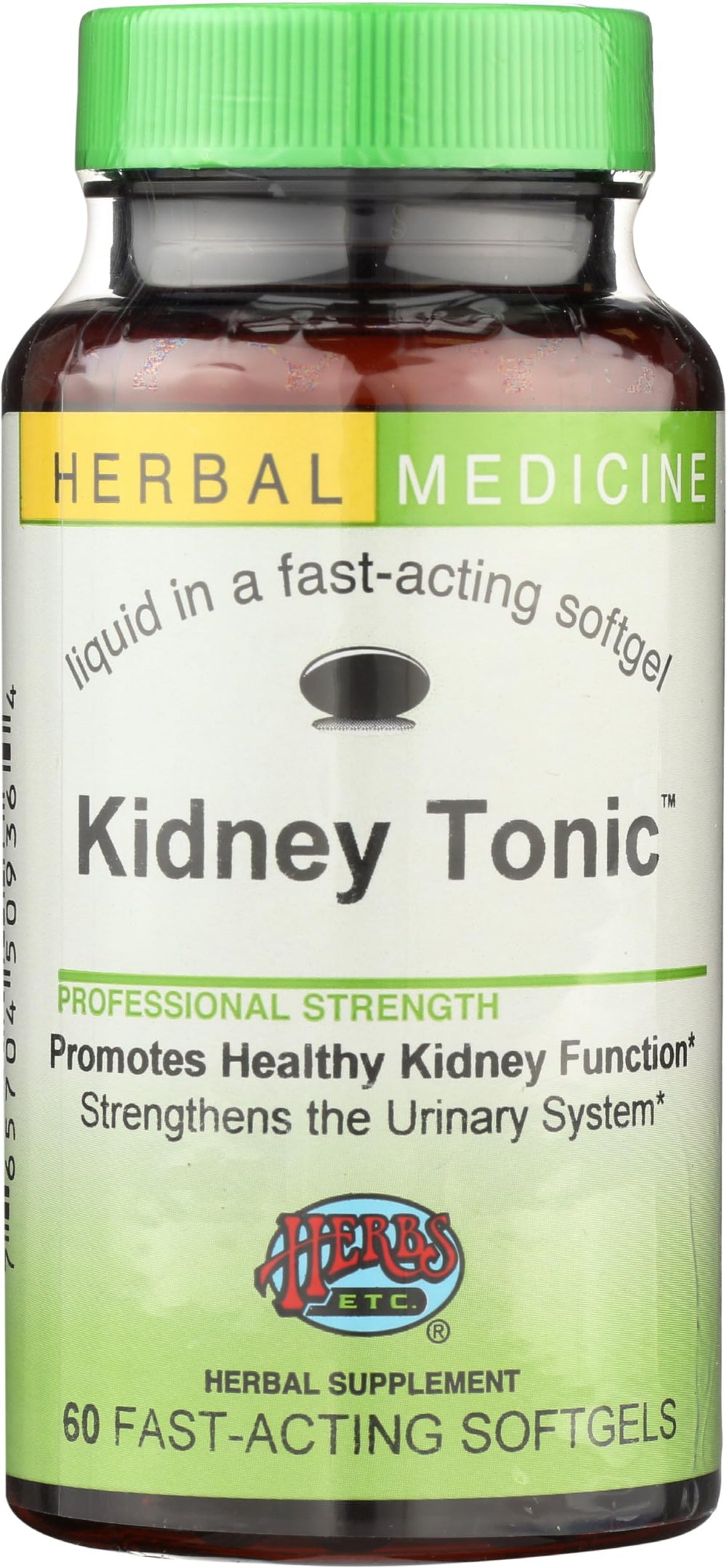 Herbs, Etc. Kidney Tonic softgels bottle closeup offers reliable herbal support for daily wellness.