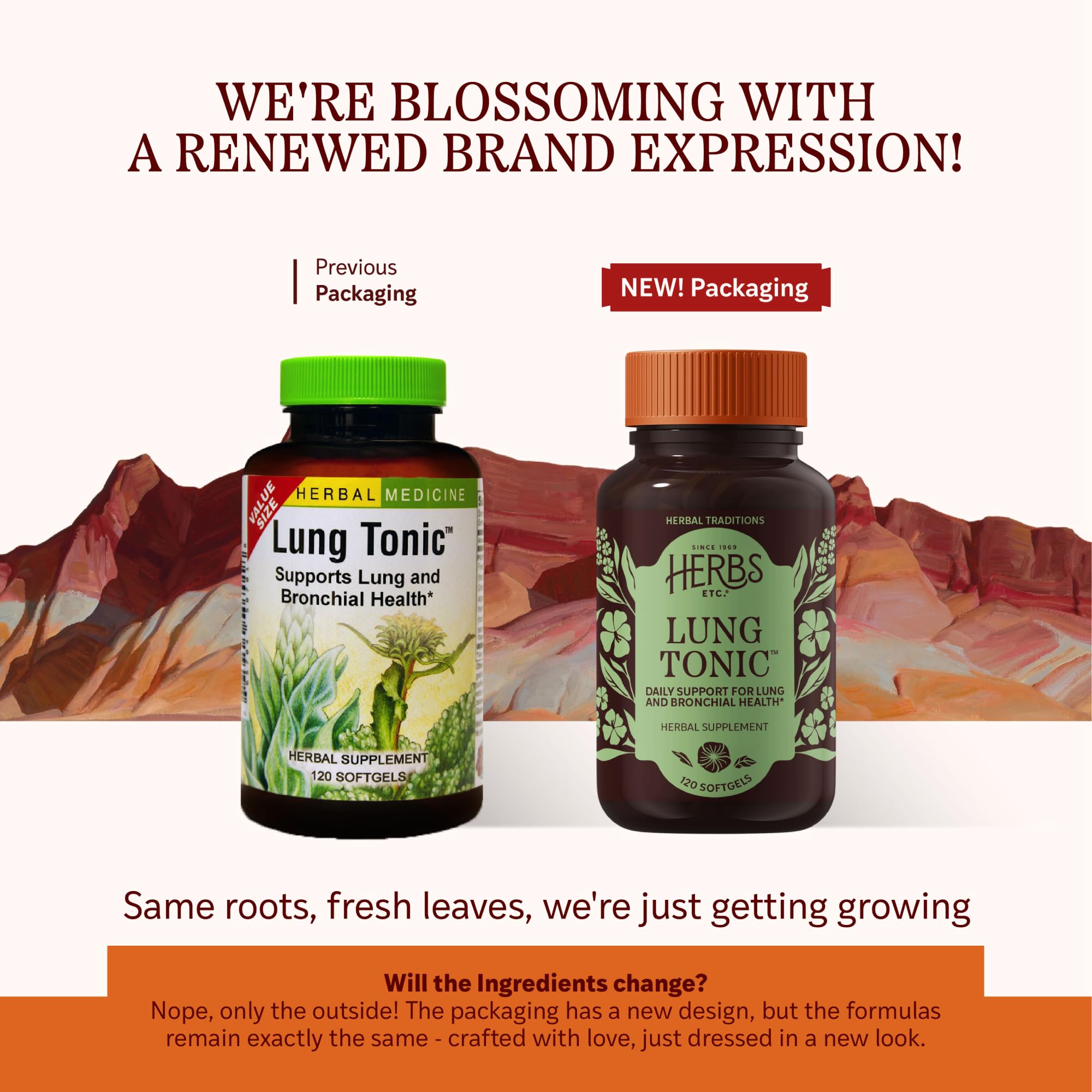 Herbs Etc. Lung Tonic packaging shows organic herbal blend for respiratory wellness.