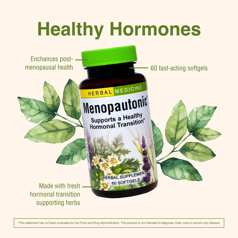 Herbs Etc. Menopautonic label closeup showing branding and dosage information